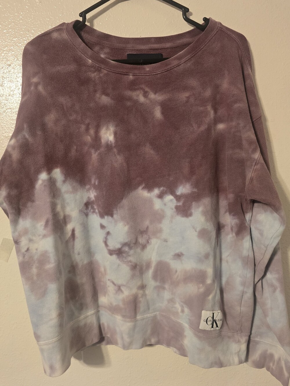 Calvin Klein Jeans Tie Dye Oversized Crewneck Sweatshirt Purple Blue Size M